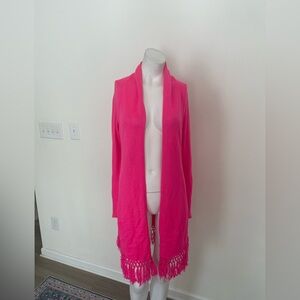 Lilly Pulitzer tatum open cardigan Vibrant Pink Cardigan with Fringe size m